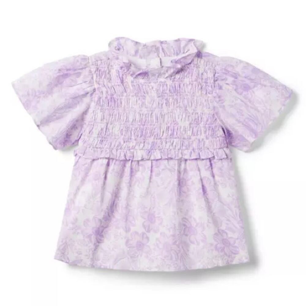 Janie and Jack Chelsea Smocked Ruffle Flutter Sleeve Top Pixie Purple Floral 10
